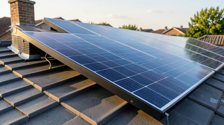meilleur onduleur solaire 2022 installé sur un toit résidentiel avec panneaux photovoltaïques sous une lumière naturelle