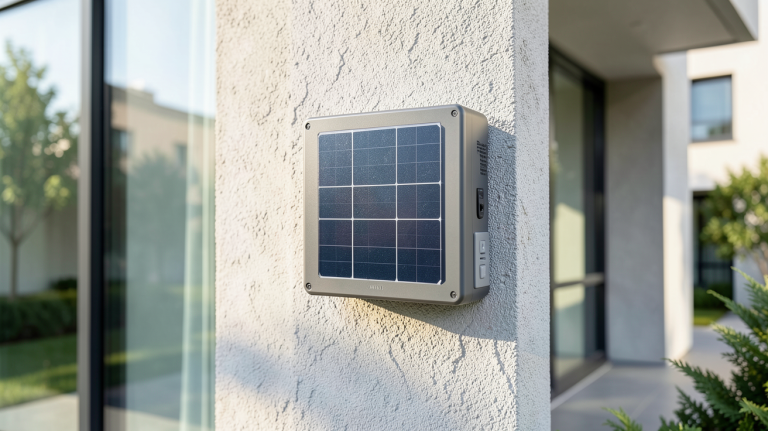 meilleur onduleur solaire installé sur un mur extérieur d'une maison urbaine moderne