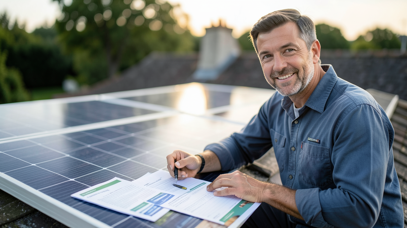 meilleur panneau photovoltaïque 2022 avec un installateur montrant les aides financières disponibles en France