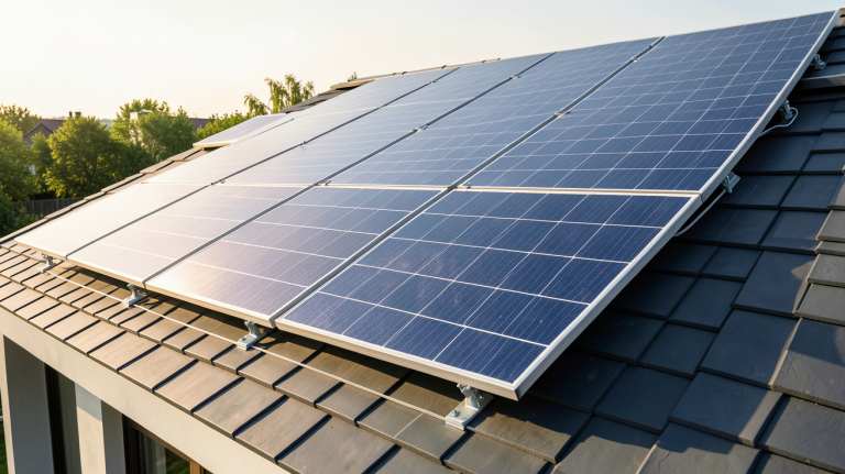 meilleur panneau photovoltaïque 2022 installé sur le toit d'une maison moderne