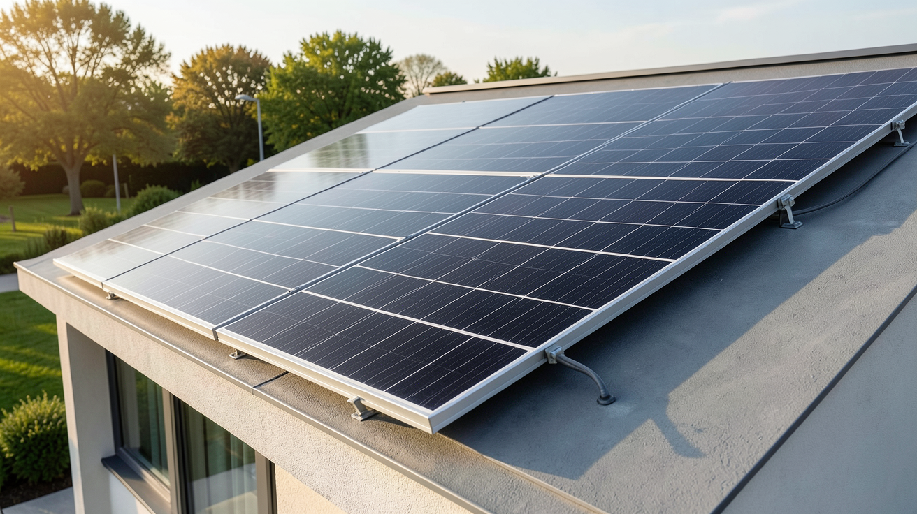 meilleur panneau photovoltaïque monocristallin noir installé sur un toit de maison moderne
