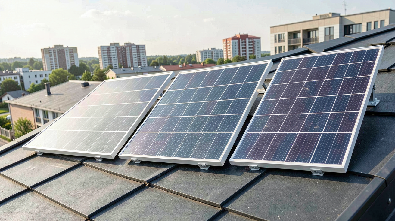 meilleur panneau solaire 2022 comparatif TOPCon vs PERC vs HJT disposés sur un toit moderne