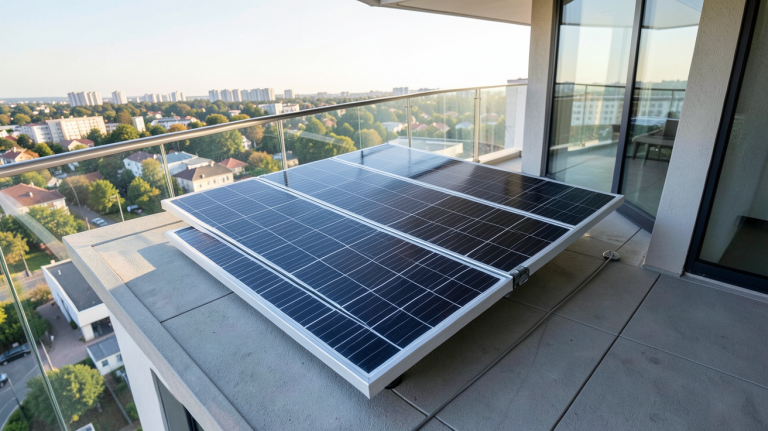 meilleur panneau solaire plug and play installé sur un balcon de maison moderne