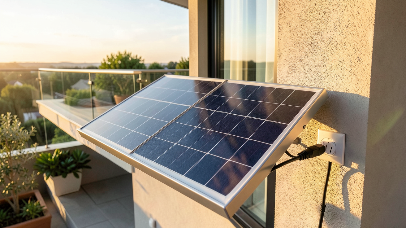 meilleur panneau solaire plug and play installé sur un balcon moderne avec un branchement direct sur une prise.