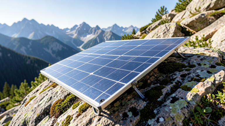 meilleur panneau solaire portable en cours d'utilisation sur un sentier de montagne