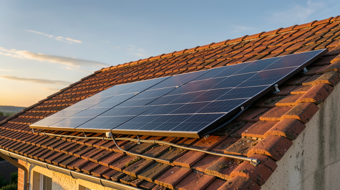 meilleur panneau solaire installé sur un toit de maison en France illustrant la rentabilité 2026