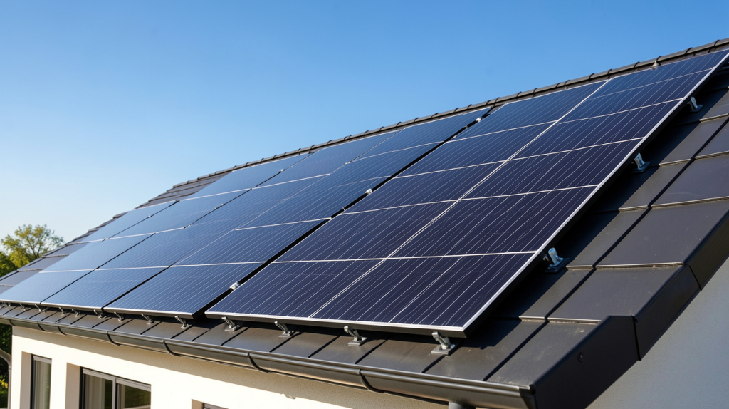 meilleur panneaux photovoltaïques 2022 installés sur le toit d'une maison moderne
