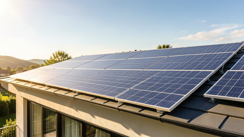 meilleur prix panneau solaire installé sur la toiture d'une maison résidentielle moderne.