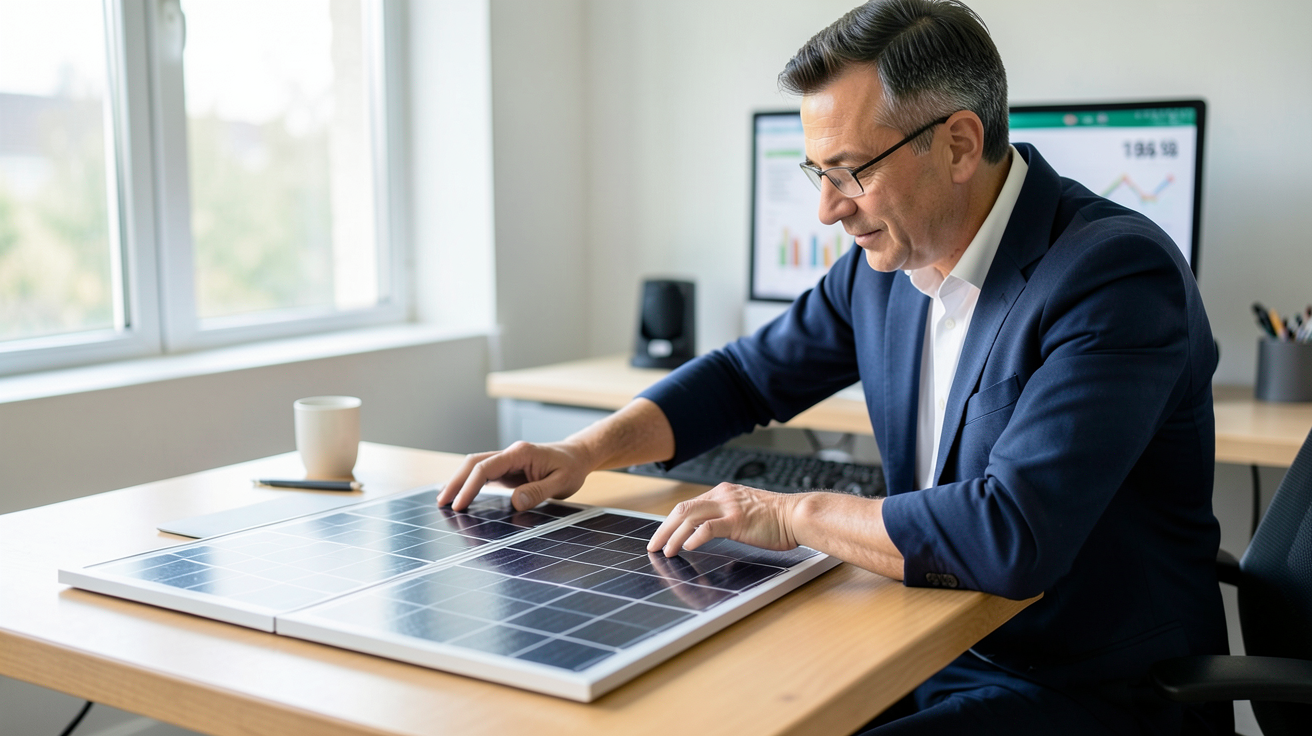 meilleur prix panneau solaire comparé sur un bureau professionnel avec écran d'ordinateur