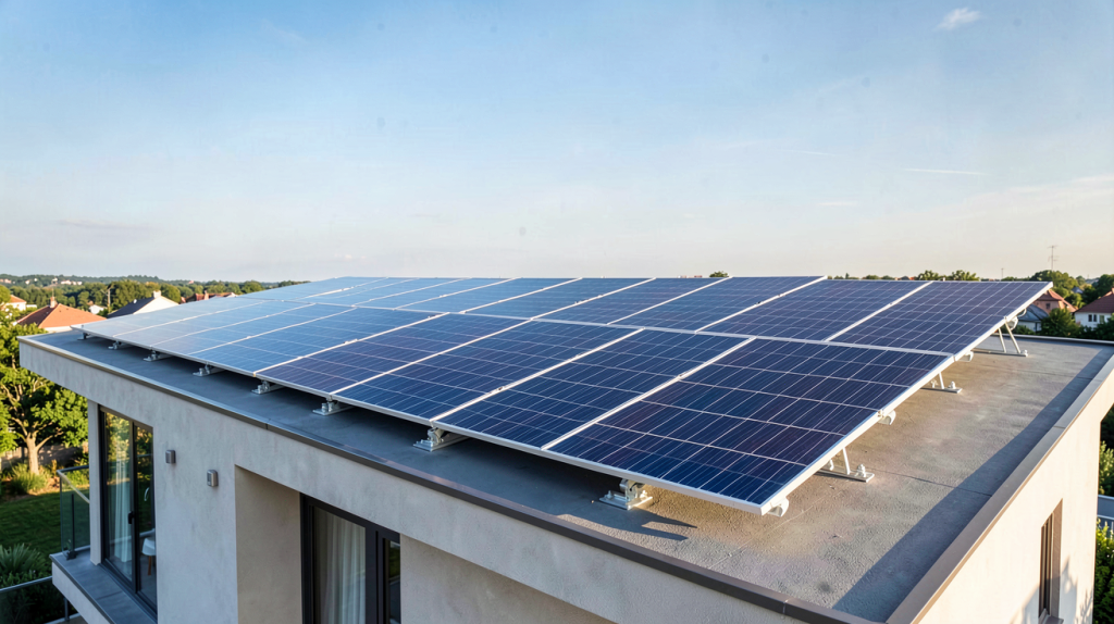 meilleures marques panneaux photovoltaïques installées sur le toit d'une maison moderne