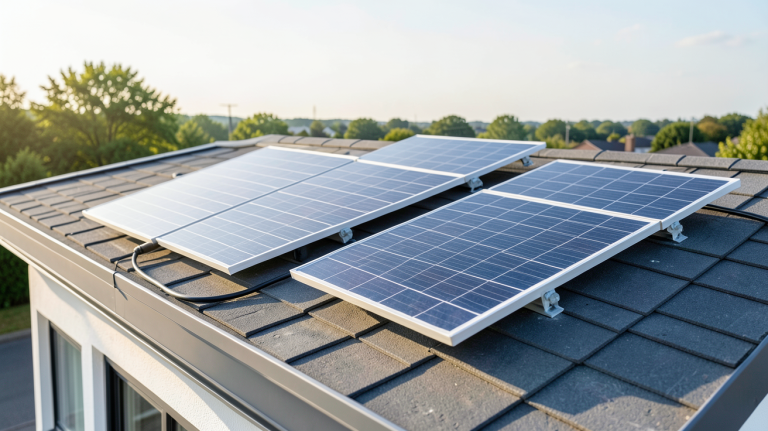micro onduleur 2 panneaux installé sur un toit résidentiel avec deux panneaux solaires
