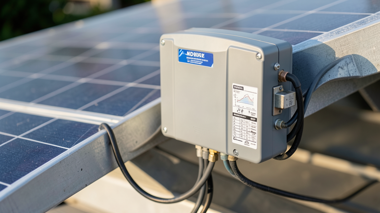 micro onduleur panneau solaire fixé à l'arrière d'un panneau photovoltaïque avec câbles de connexion