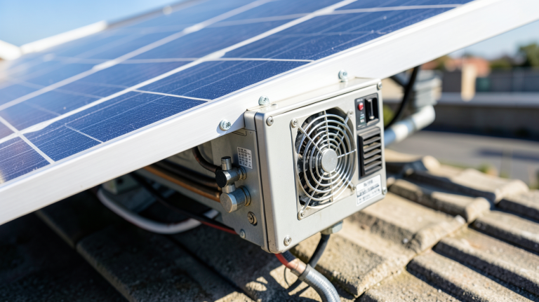 micro onduleur panneau solaire installé sur une structure photovoltaïque en toiture