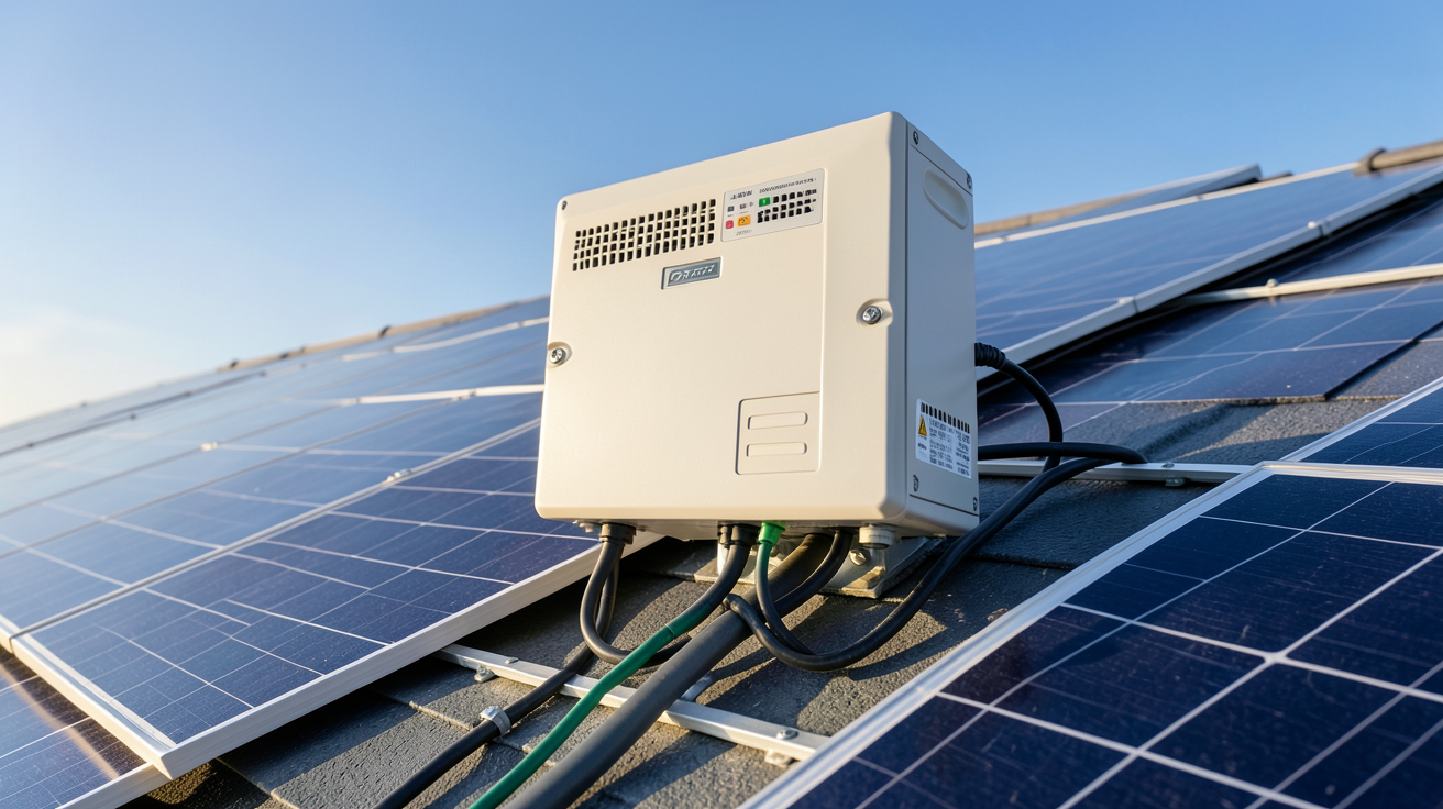 micro onduleur pour panneau solaire installé sur un toit avec un ciel dégagé