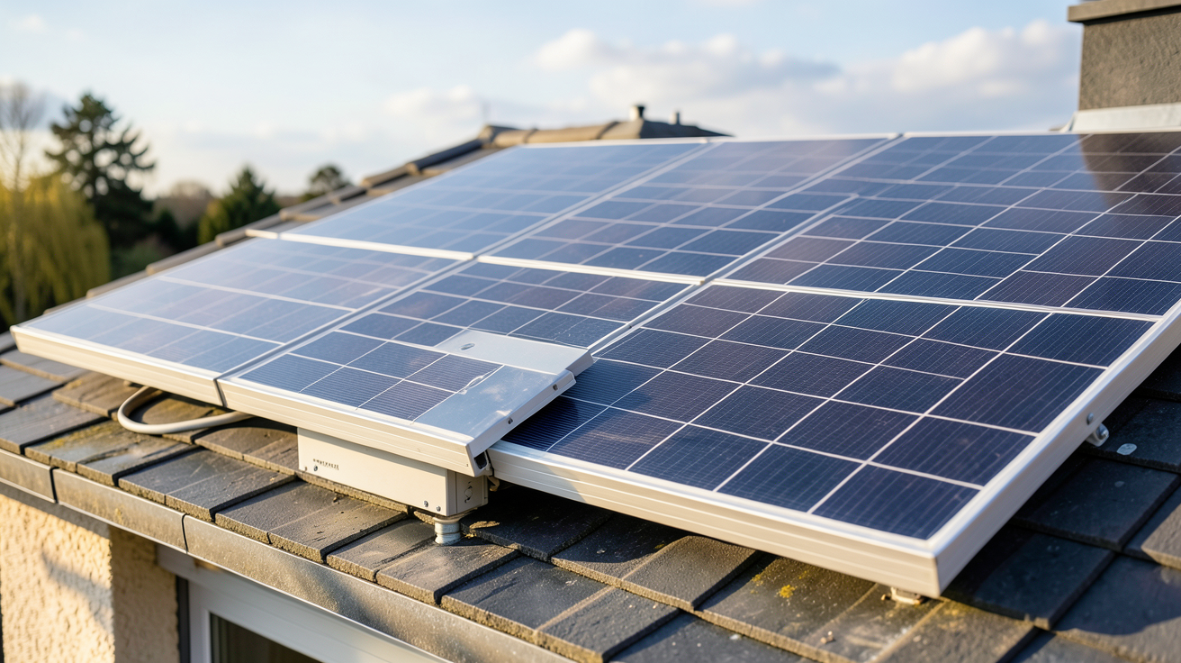 micro onduleur pour panneau solaire installé sous un panneau photovoltaïque sur un toit de maison