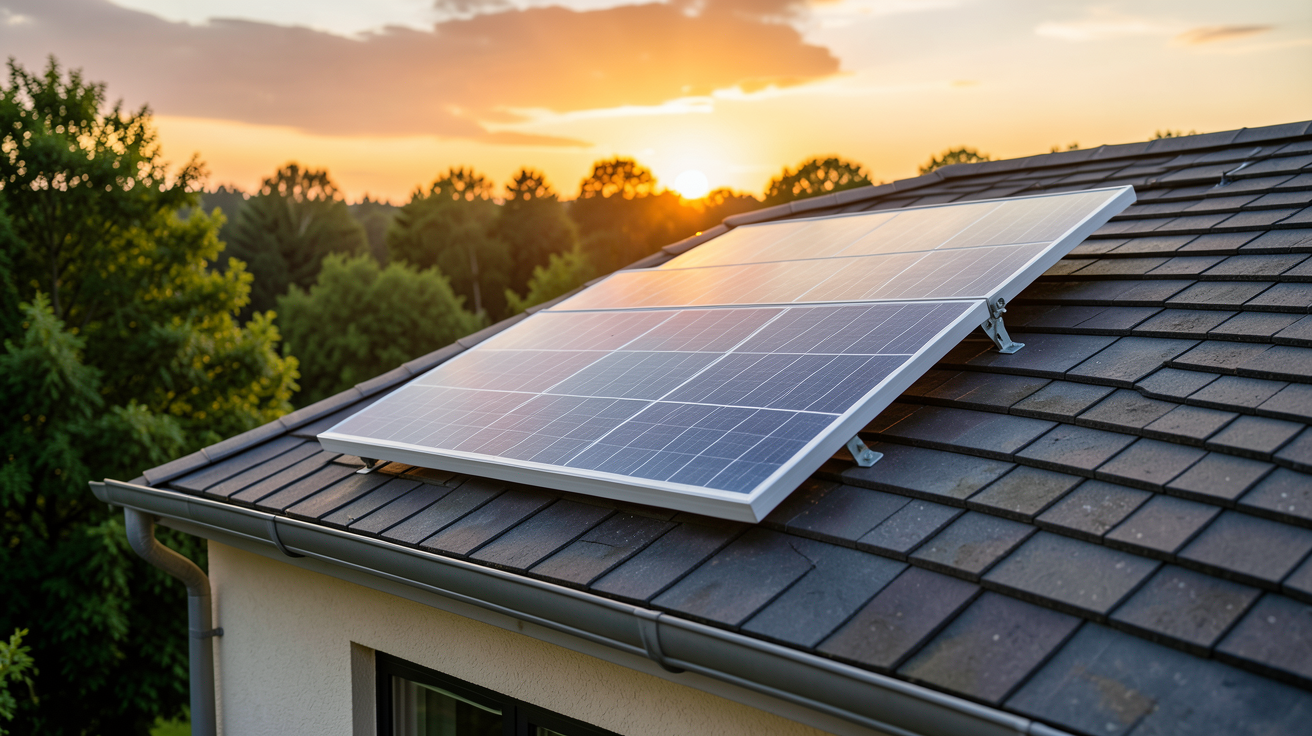 mini chauffage solaire installé sur le toit d'une maison individuelle illustrant ses avantages écologiques et économiques