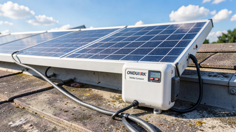 mini onduleur panneau solaire installé sur un toit pour l'énergie renouvelable