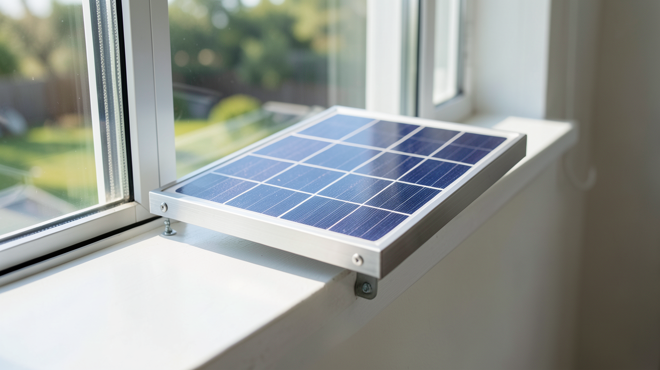mini panneau photovoltaïque installé sur une fenêtre de maison moderne illustrant ses avantages et limites