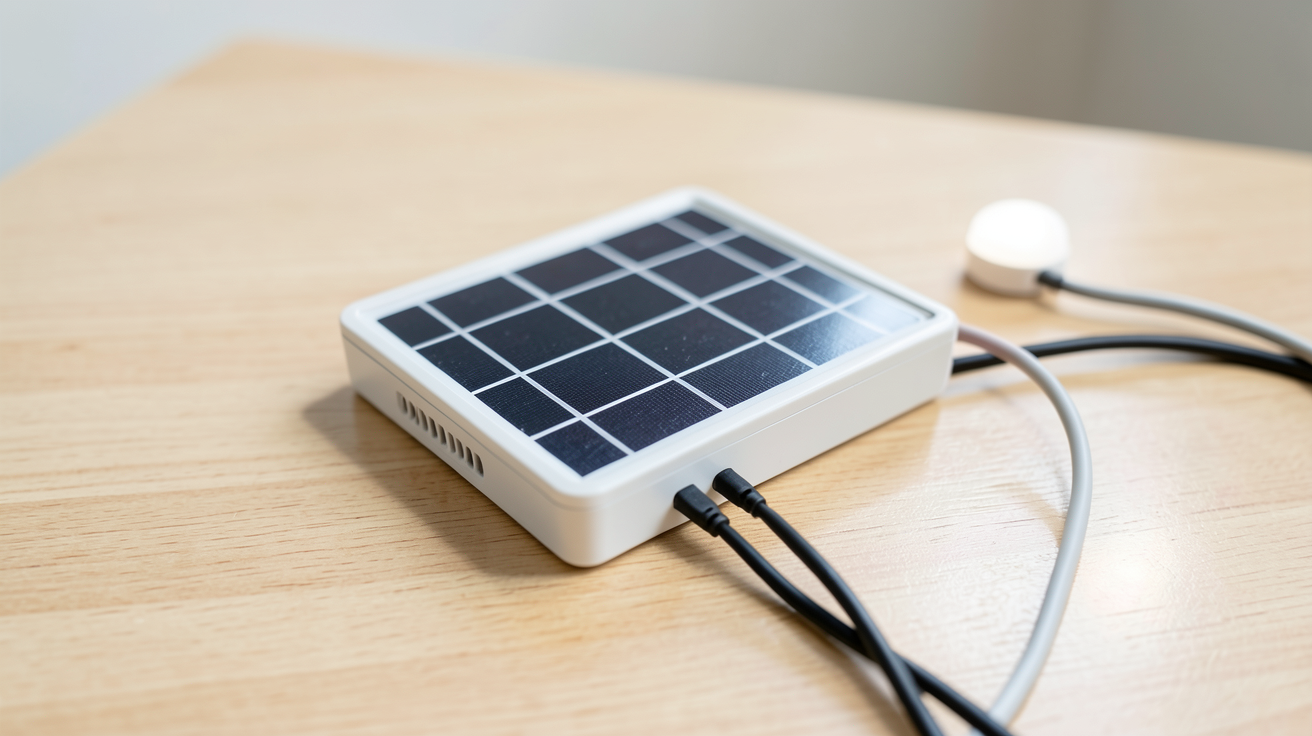 mini panneau solaire pour LED utilisé pour alimenter une petite LED blanche, vue en gros plan