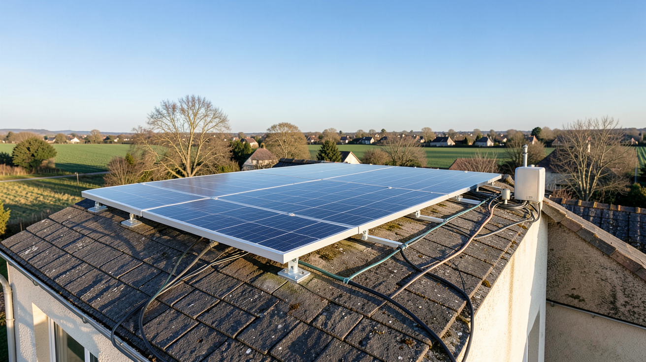 module photovoltaïque installé sur le toit d'une maison individuelle en France