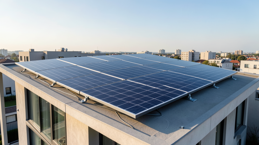 module photovoltaïque installé sur le toit d'une maison urbaine moderne