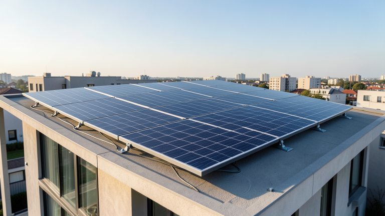 module photovoltaïque installé sur le toit d'une maison urbaine moderne