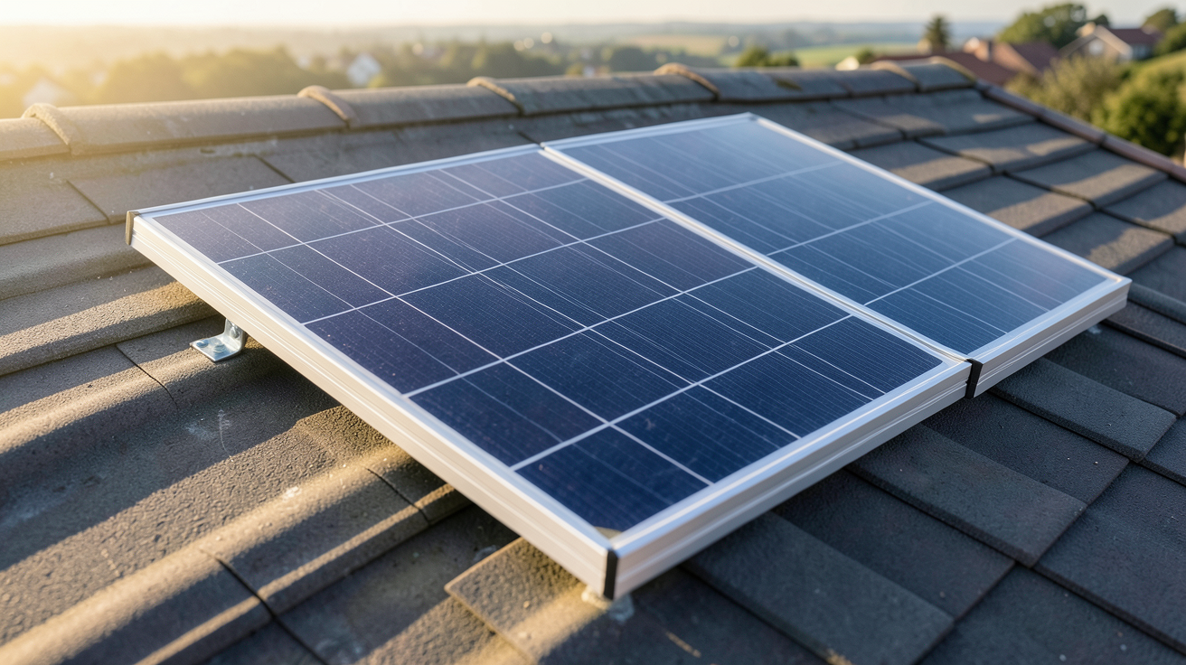 module solaire photovoltaïque installé sur un toit avec vue détaillée des cellules et du cadre
