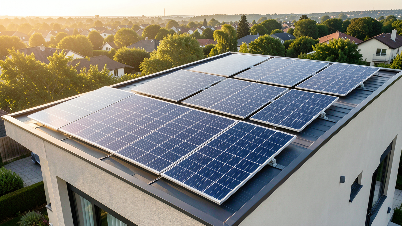 module solaire différents types installés sur le toit d'une maison moderne