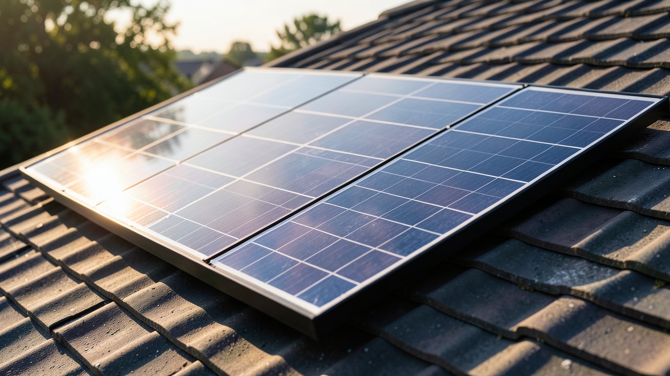 module solaire photovoltaïque montrant les cellules et le principe de conversion de la lumière en électricité