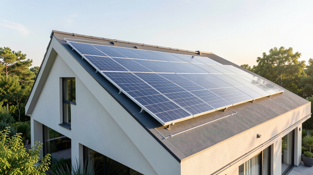 module solaire photovoltaïque installé sur le toit d'une maison contemporaine