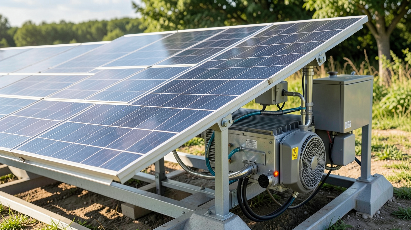 module solaire thermique illustrant le fonctionnement détaillé avec panneaux exposés au soleil et fluide caloporteur visible