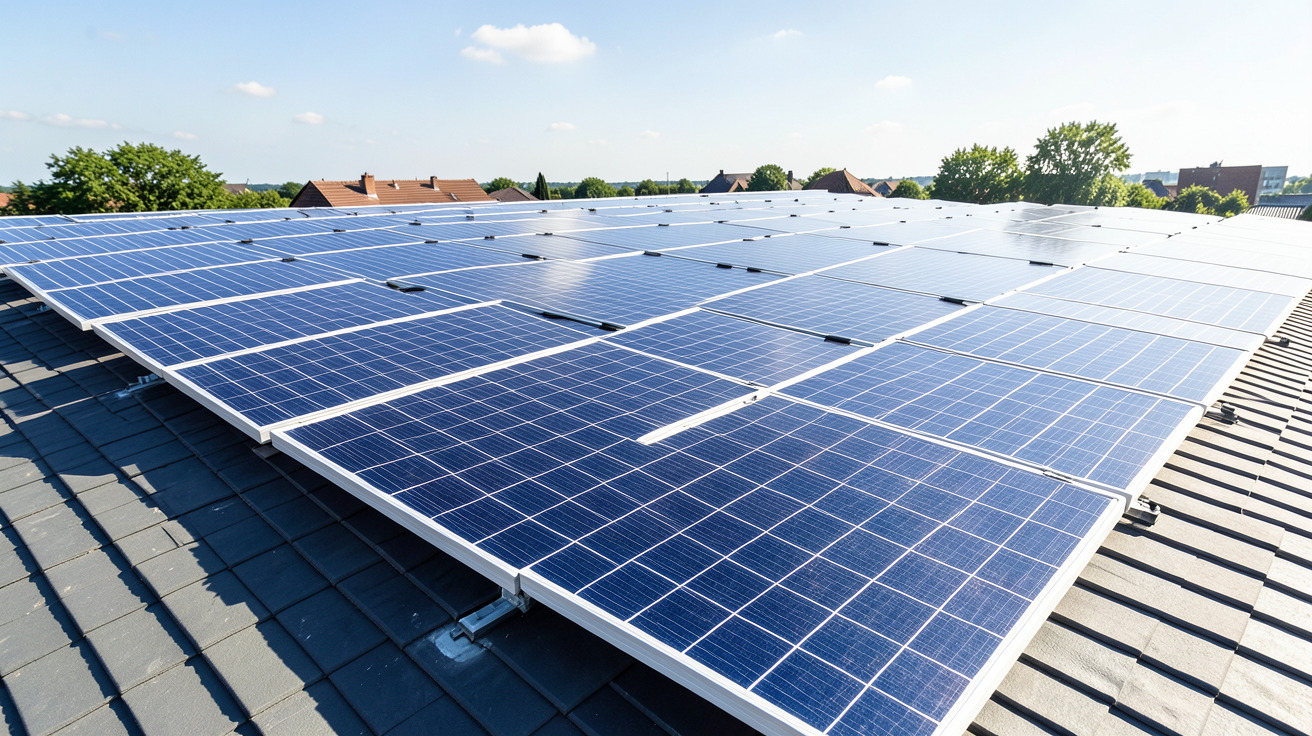 module solaire thermique présentant les principaux types de modules disposés sur un toit ensoleillé