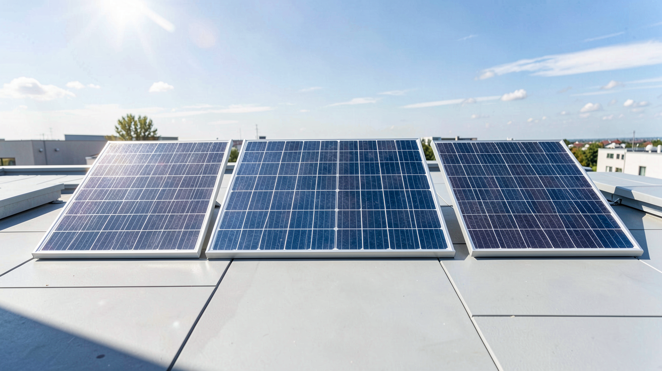 mon panneau solaire comparatif de trois types différents, montrés côte à côte sur un toit avec lumière naturelle