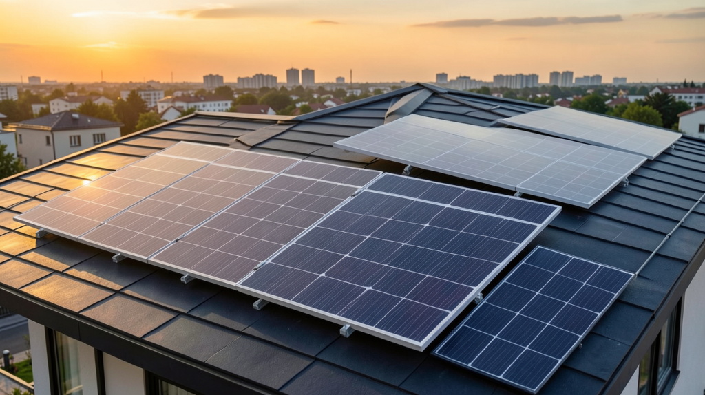 mono ou polycristallin panneaux solaires monocristallins et polycristallins installés sur le toit d'une maison moderne