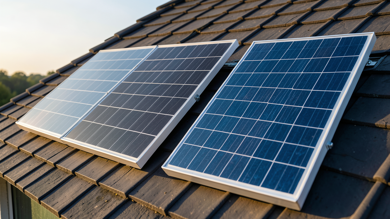 mono ou polycristallin : deux panneaux solaires côte à côte sur un toit pour comparer leur rendement