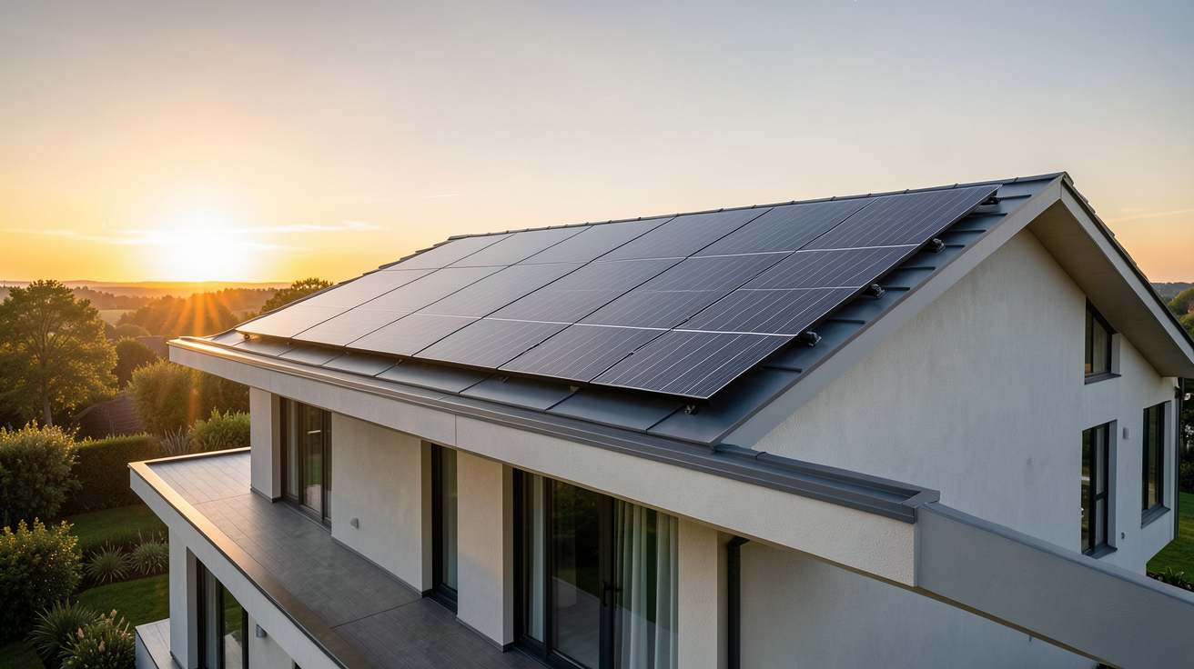 monocristallin panneau solaire noir installé sur le toit d'une maison moderne