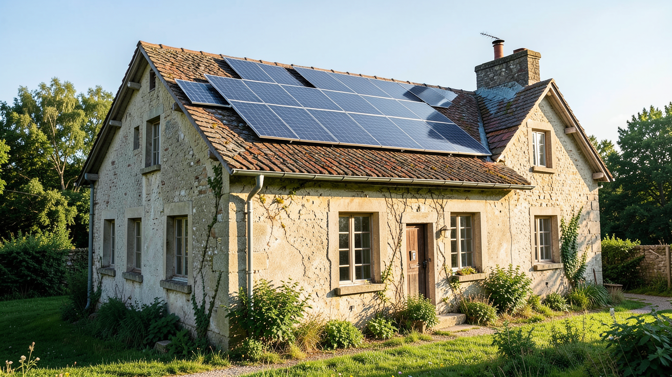 monocristallin polycristallin amorphe sur une maison ancienne rénovée