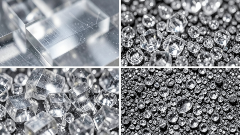 monocristallin polycristallin amorphe illustré par des échantillons de silicium de haute technologie.