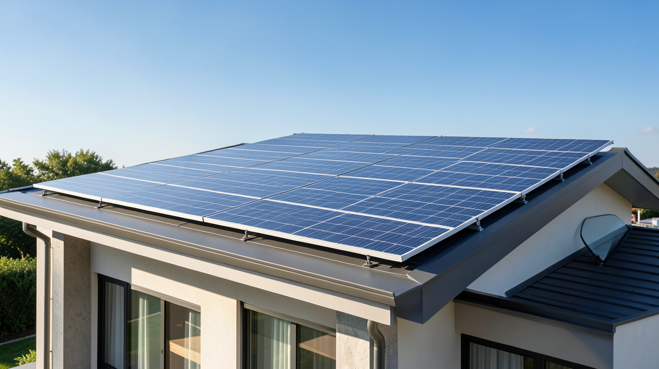 panneau solaire monocristallin installé sur le toit d'une maison moderne illustrant le rendement et la performance