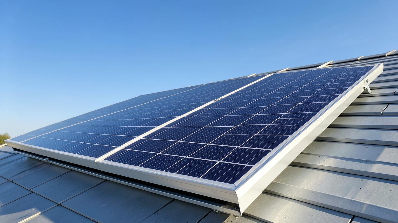 nouveau panneau solaire 2022 installé sur un toit avec ciel bleu, idéal pour le choix en 2024