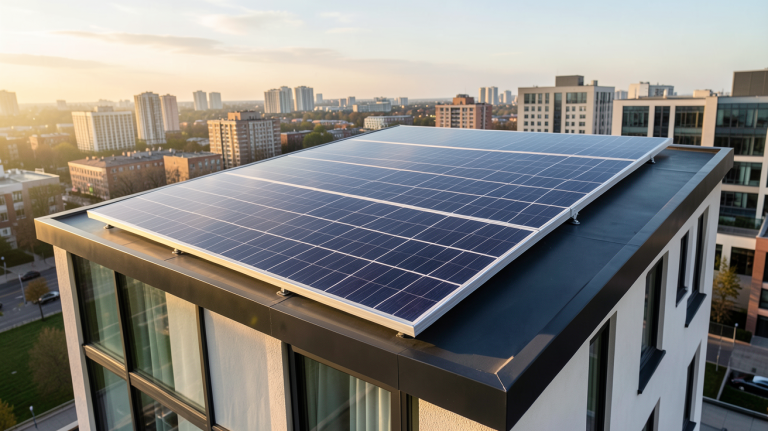 nouveau panneau solaire 2022 installé sur le toit d'une maison urbaine moderne