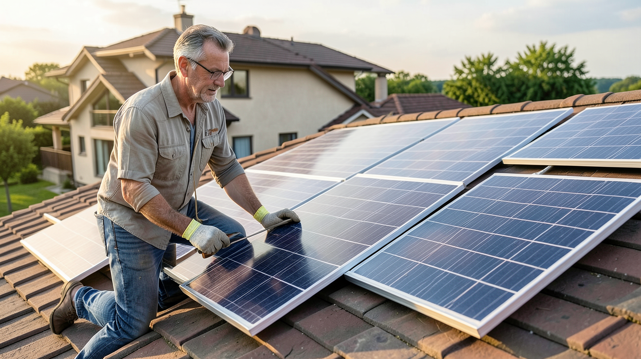 nouveau panneau solaire 2022 prix montre un expert comparant les technologies photovoltaïques sur un toit