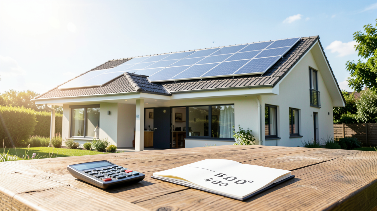 nouveau panneau solaire 2022 prix montre une installation solaire résidentielle en 2026 avec des éléments symbolisant le coût complet