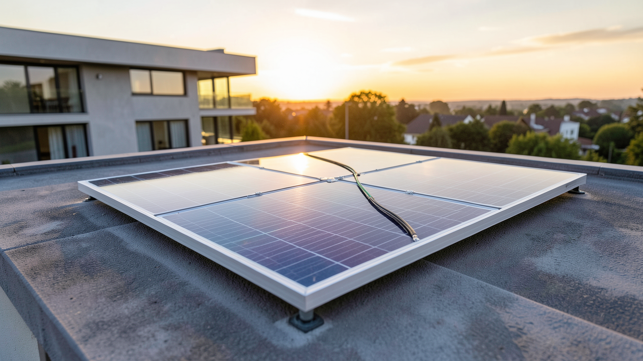 nouveau panneau solaire 2022 de technologie pérovskite installé sur un toit moderne