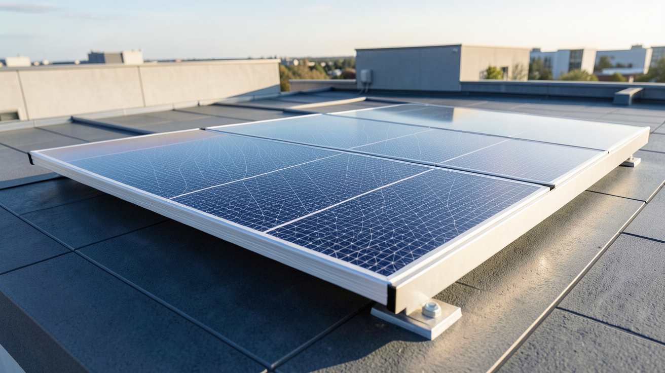 nouveau panneau solaire en graphène avec nanotechnologie installé sur un toit moderne