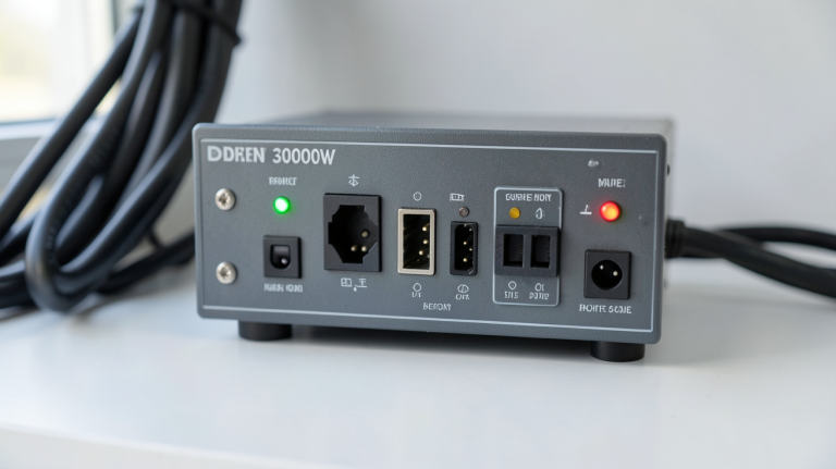 onduleur 3000W installé dans un environnement professionnel avec des câbles organisés