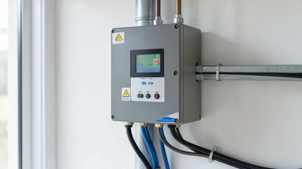 onduleur 3kW installé dans un local technique avec câbles organisés