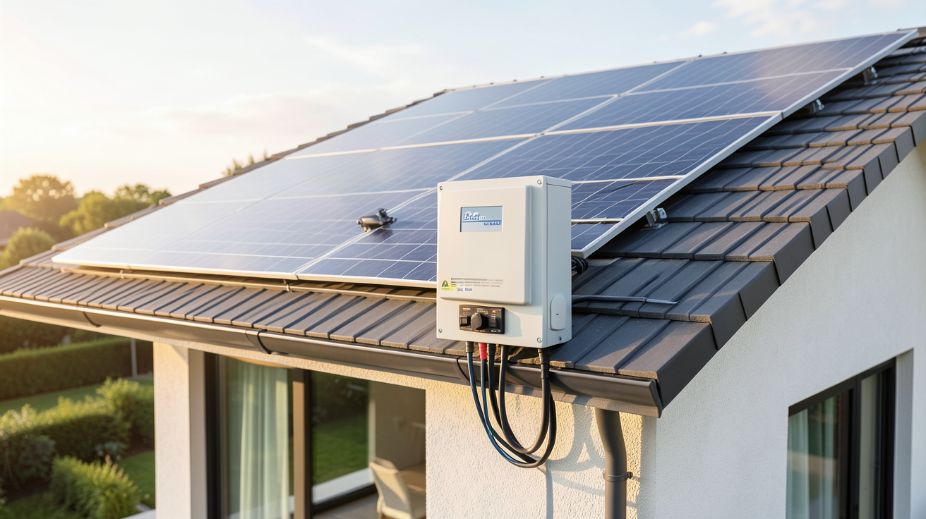 onduleur autoconsommation installé dans une maison avec panneaux solaires sur le toit