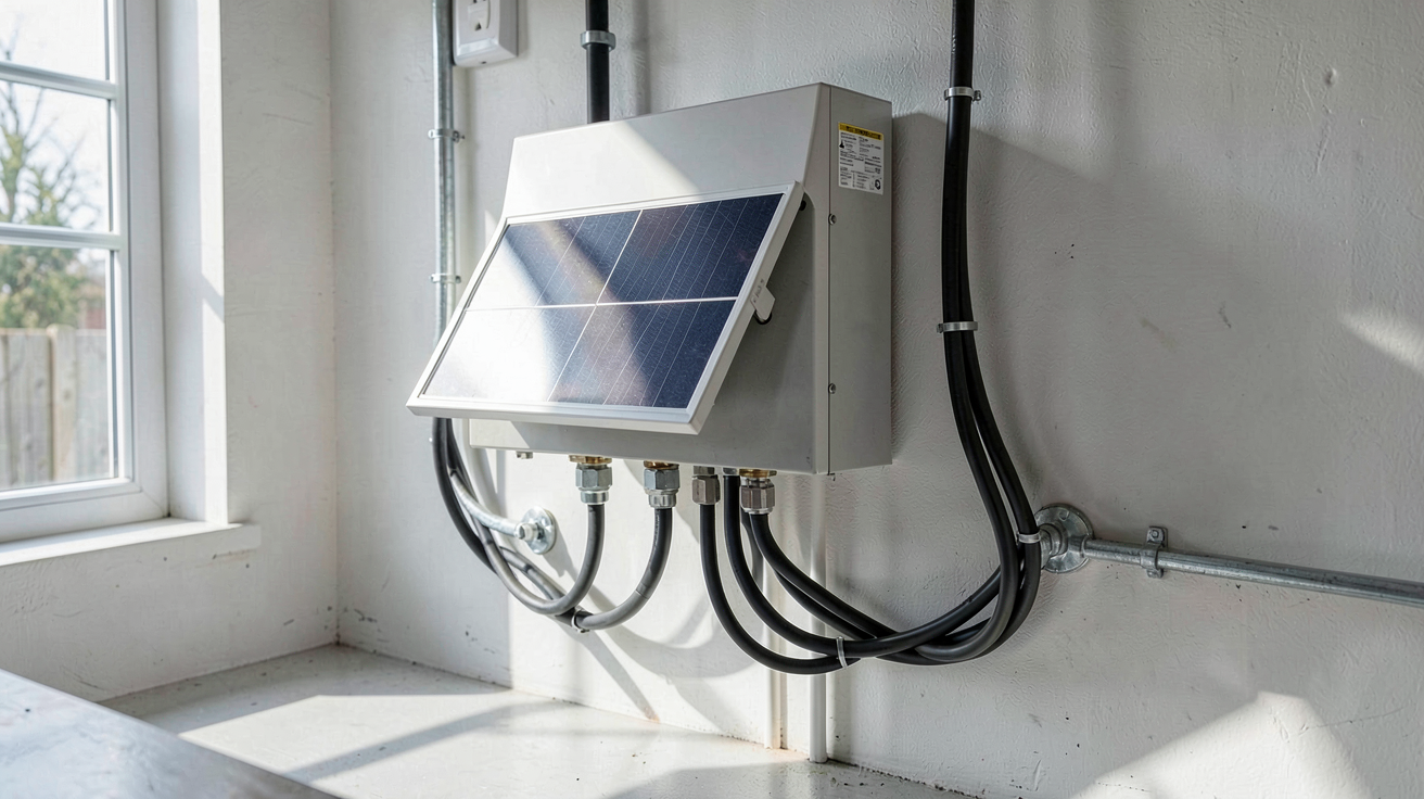 onduleur batterie solaire installé dans un garage moderne avec batterie lithium-ion