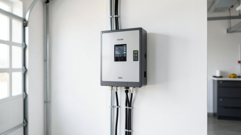 onduleur hybride 10kw installé de manière professionnelle dans un environnement résidentiel moderne